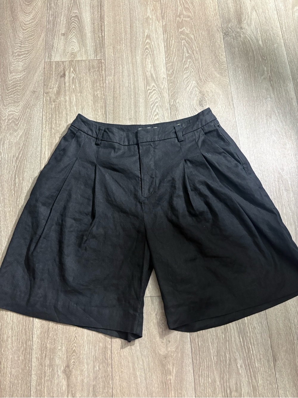 Anthropologie Black Pleated Bermuda Shorts